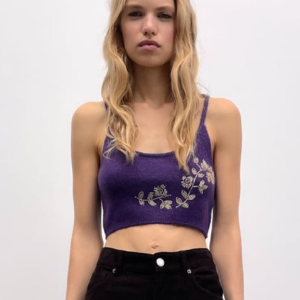 ZARA | Beaded Knit Crop Top | NWOT